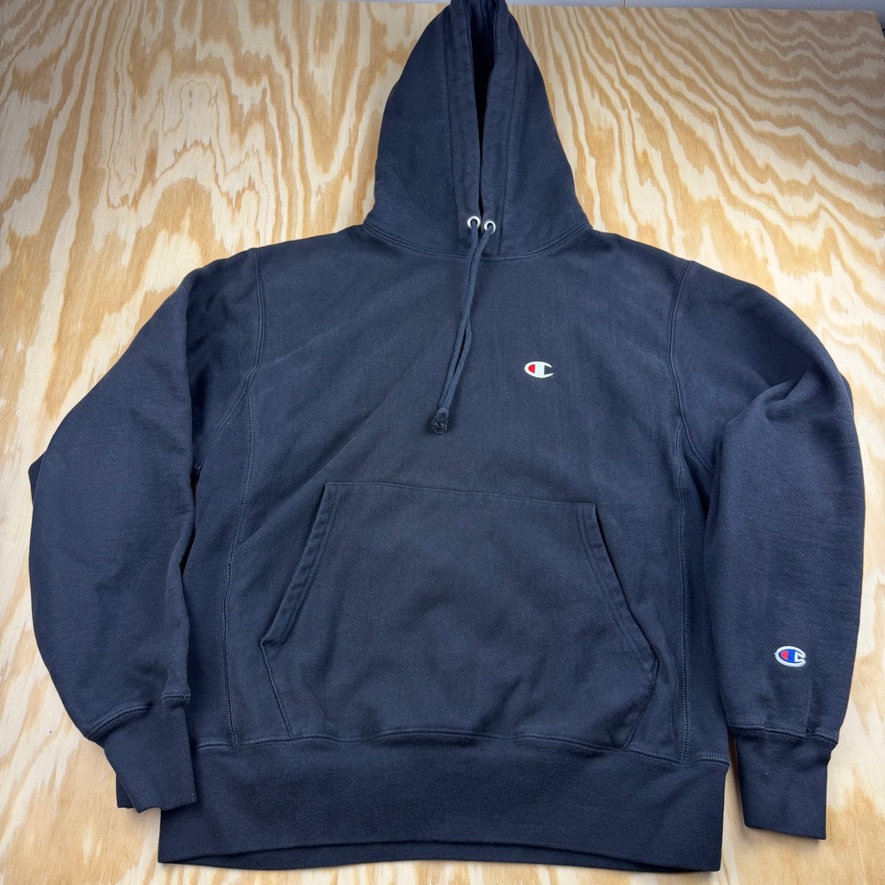 Champion Reverse Weave Hoodie Mens Medium Black Pullover Sweatshirt C Logo